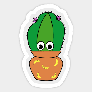 Cute Cactus Design #318: Cactus In Cute Pot With Bananas Sticker